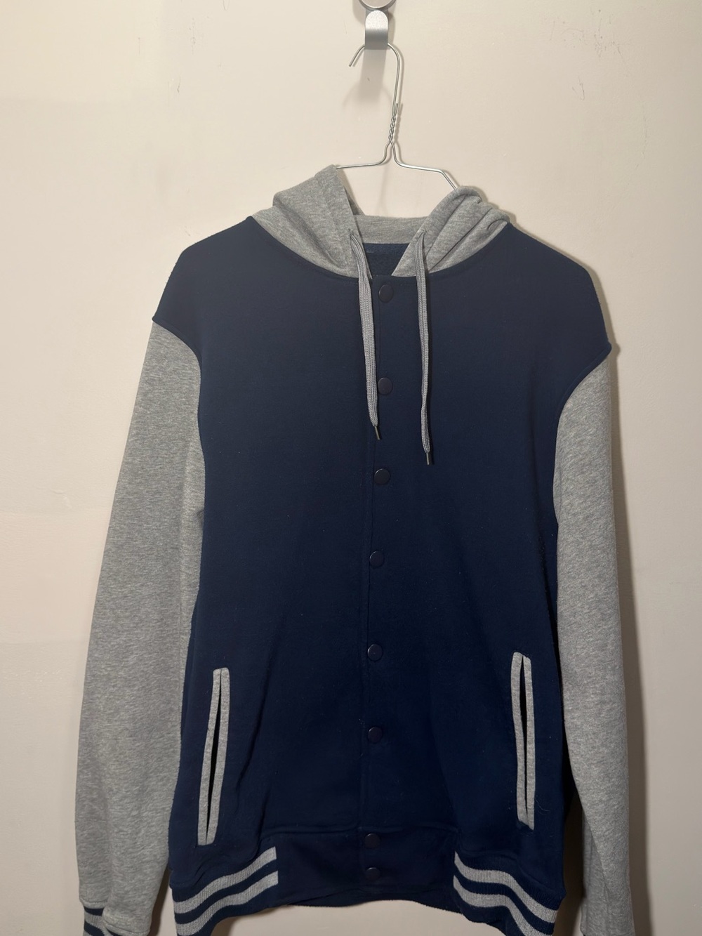 Ring of Fire Men’s Varsity Hoodie Jacket Navy Gray Size L
